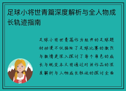 足球小将世青篇深度解析与全人物成长轨迹指南